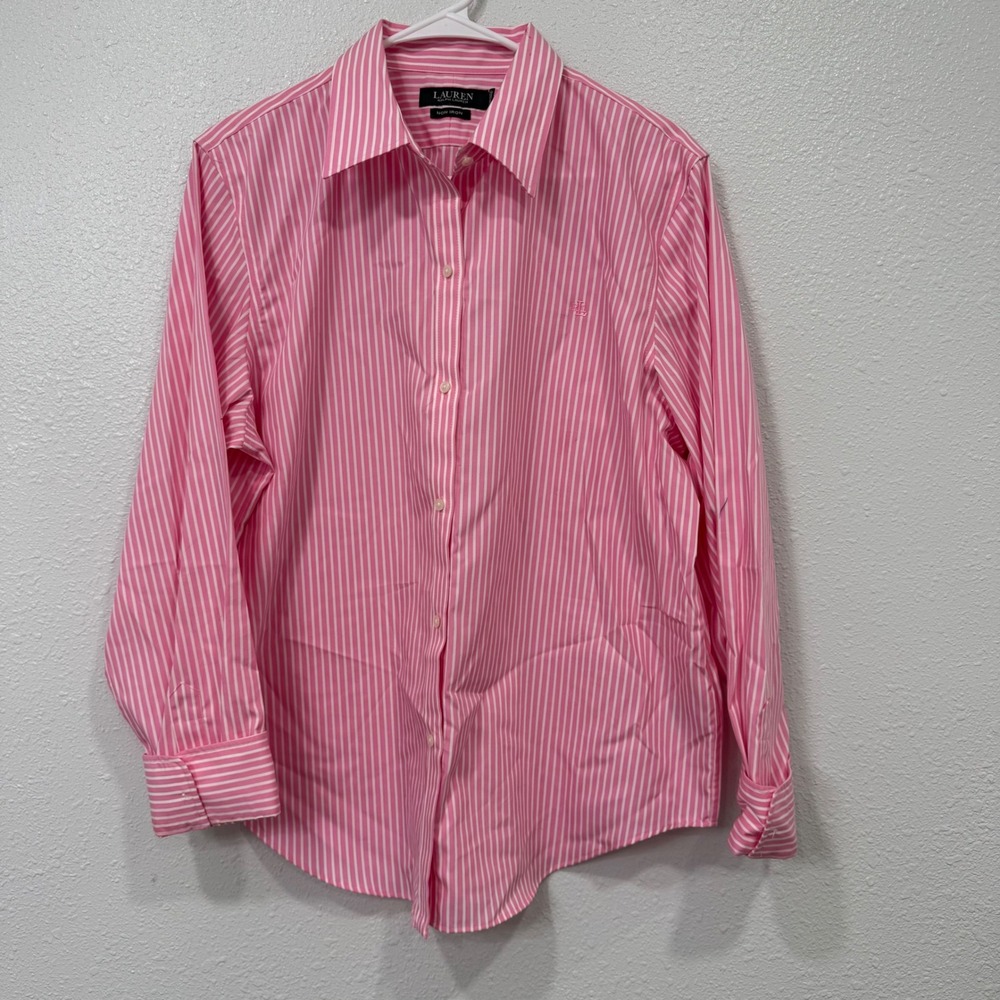 Lauren Ralph Lauren Pink White Striped Non Iron Cotton Button Down Shirt XL